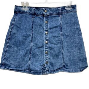 Indigo Rein Mini Skirt Medium Wash Blue Jean Denim Snap Up Women sz Medium